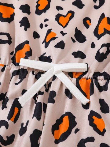 3pcsset Girls Fashion LeopardZebraStripe Print Jumpsuit Shorts Set For Summer Holiday Party