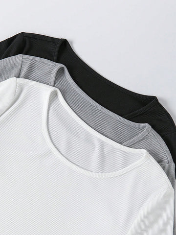 3pcs/set Women's Solid Color Bodysuit