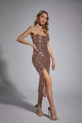 Lainey Gold Sequin Midi Dress