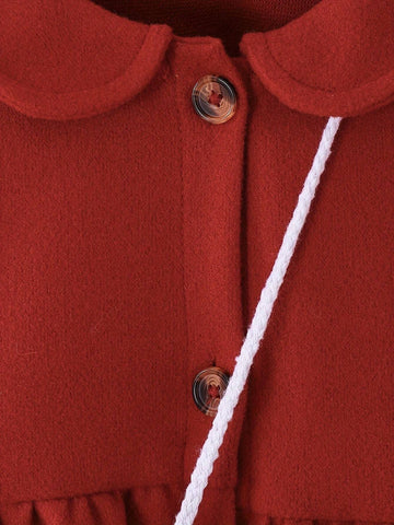 4-7Y Girls Long Sleeve Solid Color Collared Dress + Satchel, Fall/Winter