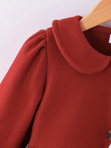 4-7Y Girls Long Sleeve Solid Color Collared Dress + Satchel, Fall/Winter