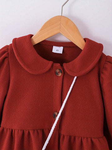 4-7Y Girls Long Sleeve Solid Color Collared Dress + Satchel, Fall/Winter