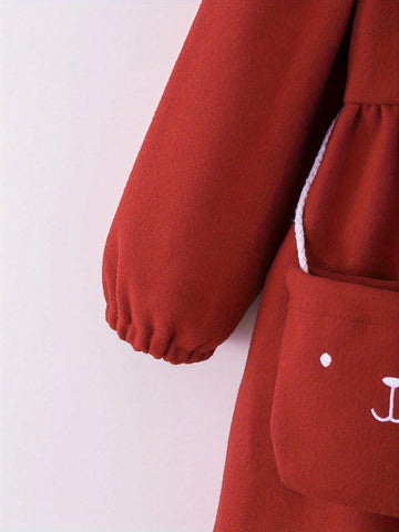 4-7Y Girls Long Sleeve Solid Color Collared Dress + Satchel, Fall/Winter