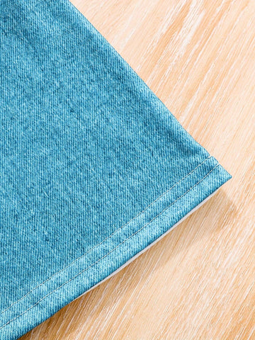 4-7Yrs Girls Cat Letter Print Contrast Color Long Sleeve Dress, Spring Autumn