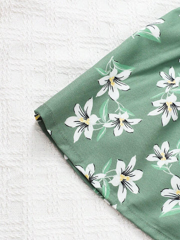 4-7 Years Girls Floral Allover Print Long Sleeve Textured Fabric Dress, Spring And Autumn