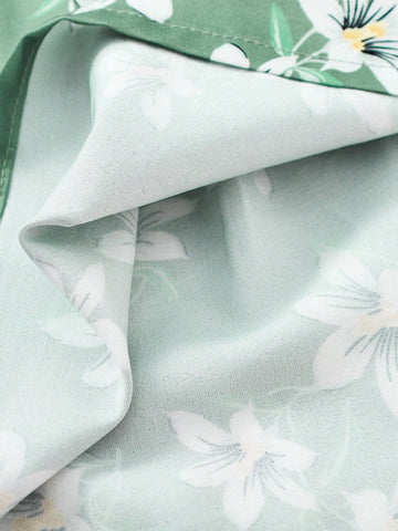 4-7 Years Girls Floral Allover Print Long Sleeve Textured Fabric Dress, Spring And Autumn