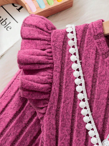 4-7 Years Old Girls Autumn/Winter Texture Soft Fabric Cap Sleeve Dress With Bow Decor, Rainbow Sequin Accent, Casual Style Daily Dress