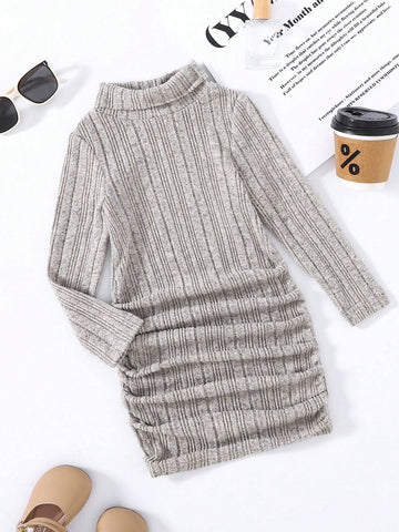 4Y-7Y Girls Floral Fuzzy Dyed Dress In Apricot