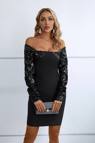 Leila Black Off Shoulder Sequin Mini Dress