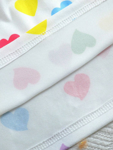 4pcs/Set Girls Casual Cute Heart Tie-Dye Digital Print Cap Sleeve Cinched Waist 4pcs Dress Set, Summer