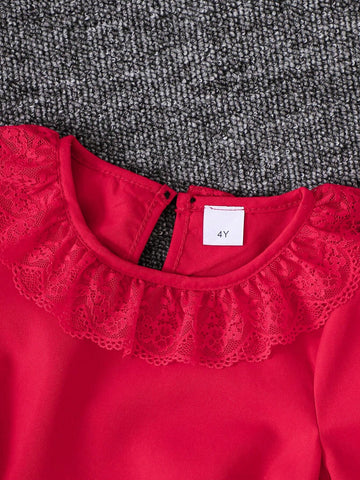 4pcs Girls Halloween Costume Set: Lace Trim Dress, Devil Headband, Trident, Belt