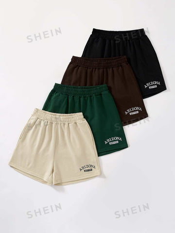 4pcs Letter Graphic Slant Pockets Shorts