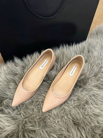 Pointed Toe Chunky Heel Slip-On Pumps For Women, Nude Color, Elegant And Sexy
