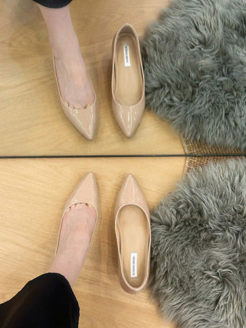 Pointed Toe Chunky Heel Slip-On Pumps For Women, Nude Color, Elegant And Sexy