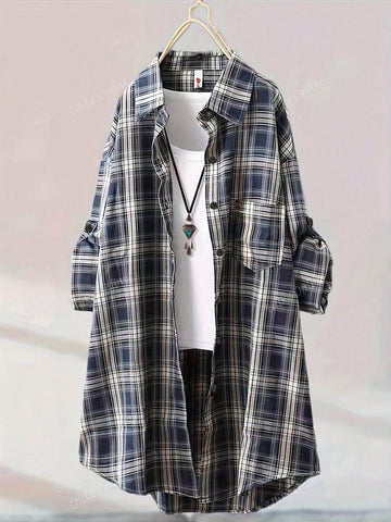 Mid-Length Retro Plaid Shirt Casual Jacket Outerwear