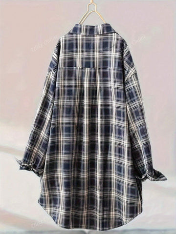 Mid-Length Retro Plaid Shirt Casual Jacket Outerwear