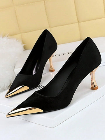 Pointed Toe, Metallic Details High Heels Shoes