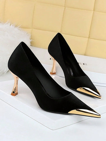 Pointed Toe, Metallic Details High Heels Shoes
