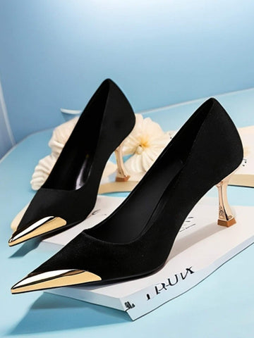 Pointed Toe, Metallic Details High Heels Shoes