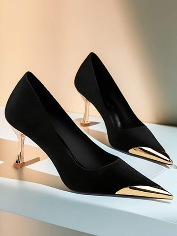 Pointed Toe, Metallic Details High Heels Shoes