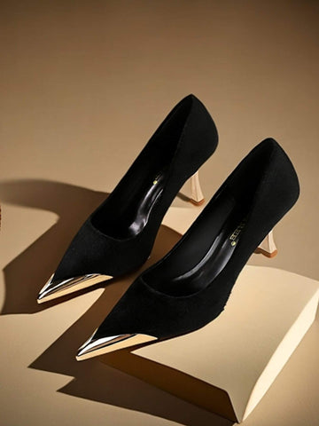 Pointed Toe, Metallic Details High Heels Shoes