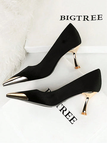 Pointed Toe, Metallic Details High Heels Shoes