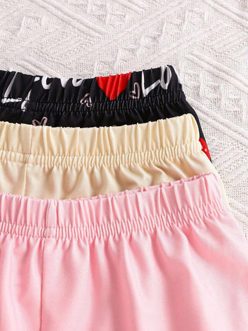 6pcs/Set Summer Children's Spaghetti Strap Ruffled Shorts Set, Girls' 3D Cute Cat & Heart Print Three-Piece Outfit