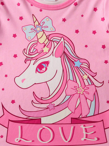 6pcs Girls Cartoon Rainbow Unicorn Print Sleepwear Set, Including 2pcs Long Sleeve Top And Long Pants