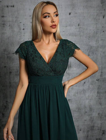 Contrast Lace Wrap Hem Chiffon Bridesmaid Dress
