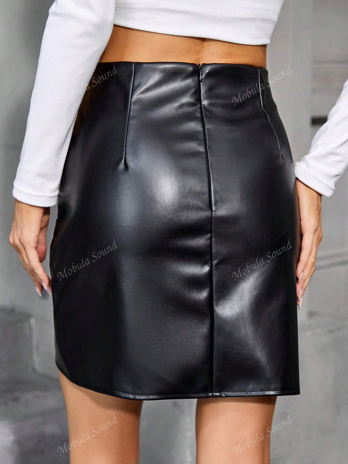 Fashionable Sexy Asymmetrical Pleated PU Skirt For Women, Fitted Silhouette, Autumn/Winter