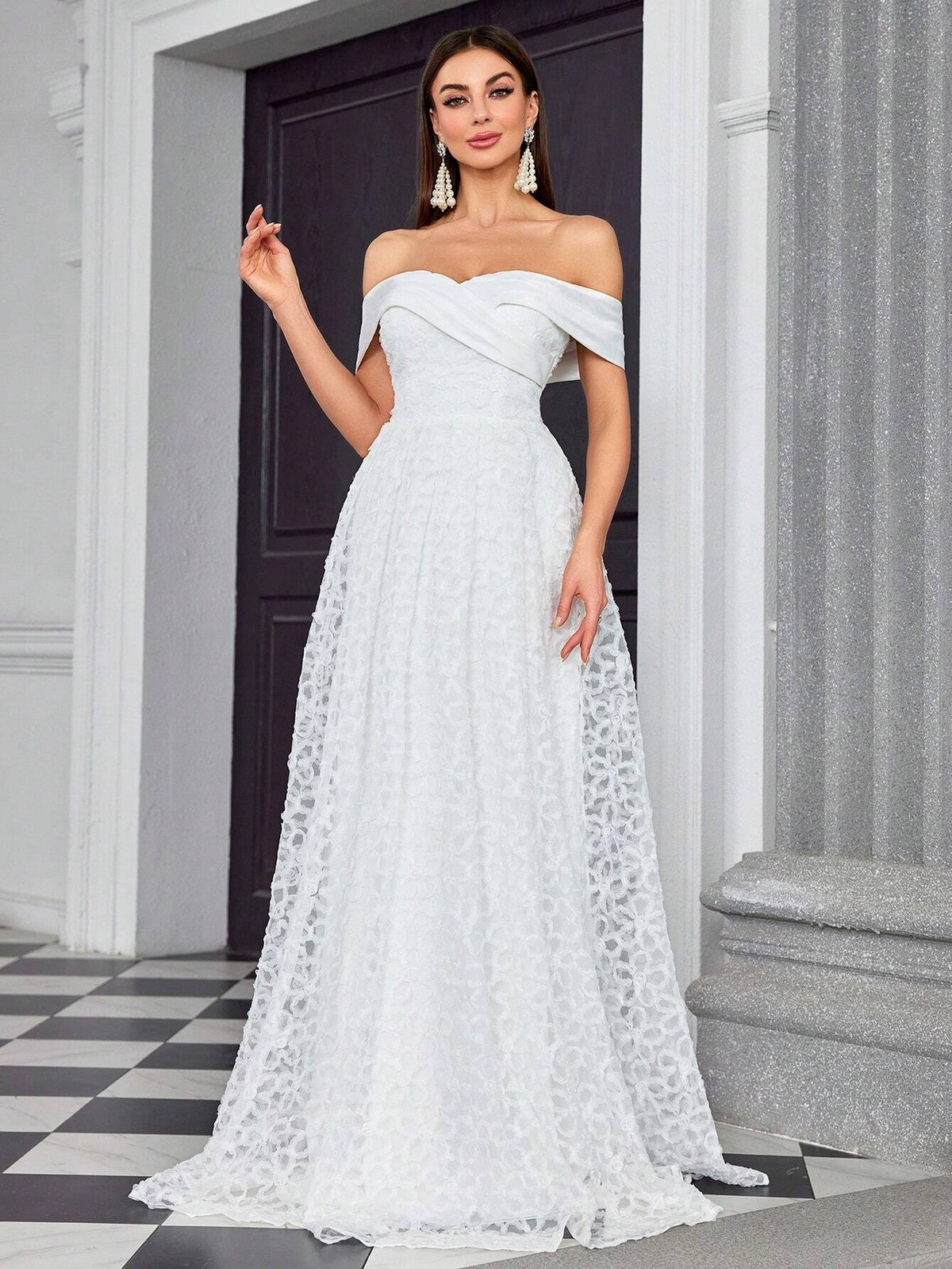 A-Line Satin Cross-Front Irregular Stitching 3D Embroidery Wedding Dress With A Big Hemline, Ideal For Bride Or Guest Of Honor