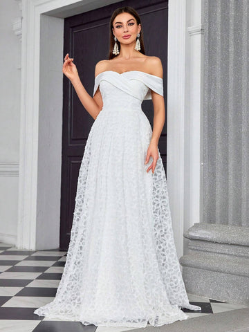 A-Line Satin Cross-Front Irregular Stitching 3D Embroidery Wedding Dress With A Big Hemline, Ideal For Bride Or Guest Of Honor