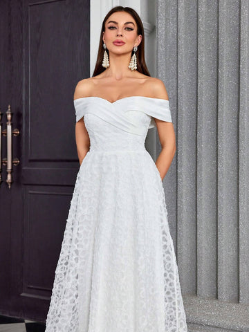 A-Line Satin Cross-Front Irregular Stitching 3D Embroidery Wedding Dress With A Big Hemline, Ideal For Bride Or Guest Of Honor