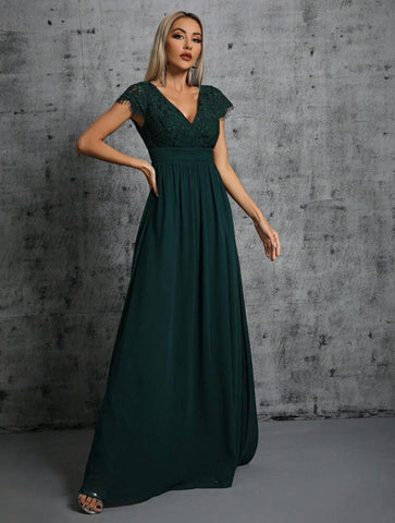 Contrast Lace Wrap Hem Chiffon Bridesmaid Dress