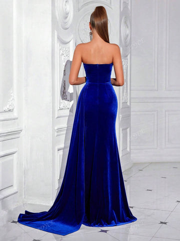 ADYCE ADYCE Women's Sweetheart Neck Backless Split Long Trailing Mermaid Formal Maxi Dress Evening Gown For Party