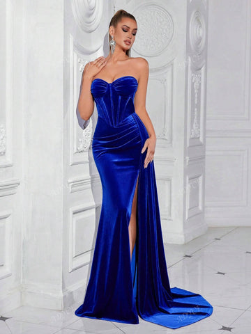 ADYCE ADYCE Women's Sweetheart Neck Backless Split Long Trailing Mermaid Formal Maxi Dress Evening Gown For Party