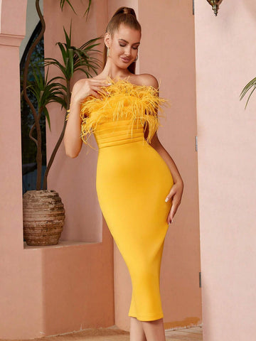 ADYCE Faux Fur Embellished Bust Backless Party Cocktail Dress