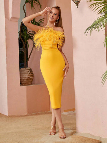 ADYCE Faux Fur Embellished Bust Backless Party Cocktail Dress