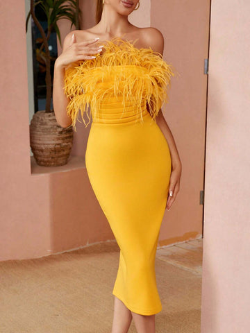 ADYCE Faux Fur Embellished Bust Backless Party Cocktail Dress