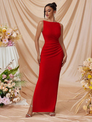 ADYCE 1pc Women Off-Shoulder Side Slit Fitted Party Cocktail Formal Evening Gown