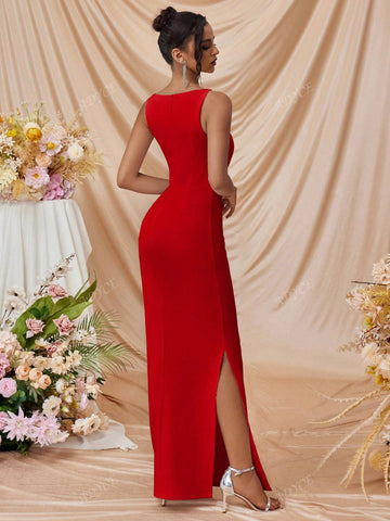 ADYCE 1pc Women Off-Shoulder Side Slit Fitted Party Cocktail Formal Evening Gown