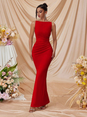 ADYCE 1pc Women Off-Shoulder Side Slit Fitted Party Cocktail Formal Evening Gown