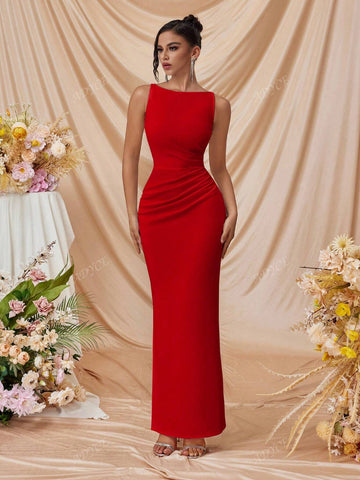 ADYCE 1pc Women Off-Shoulder Side Slit Fitted Party Cocktail Formal Evening Gown