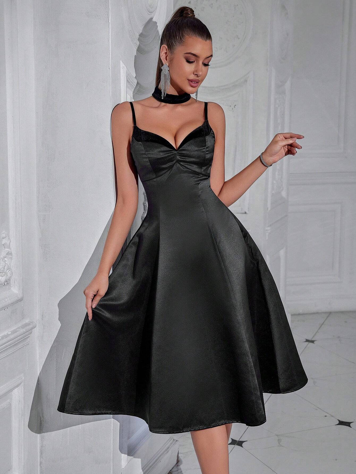 ADYCE Spaghetti Strap Sweetheart Neckline High Waist Big Swing Backless Party Prom Dress
