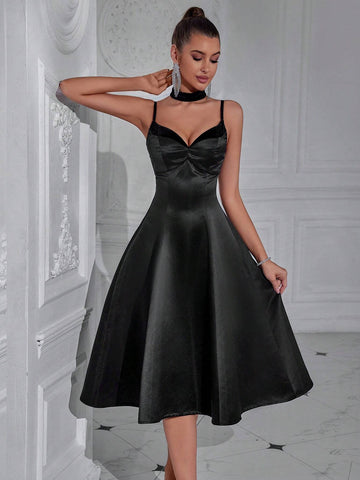 ADYCE Spaghetti Strap Sweetheart Neckline High Waist Big Swing Backless Party Prom Dress