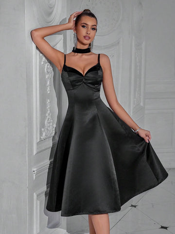 ADYCE Spaghetti Strap Sweetheart Neckline High Waist Big Swing Backless Party Prom Dress