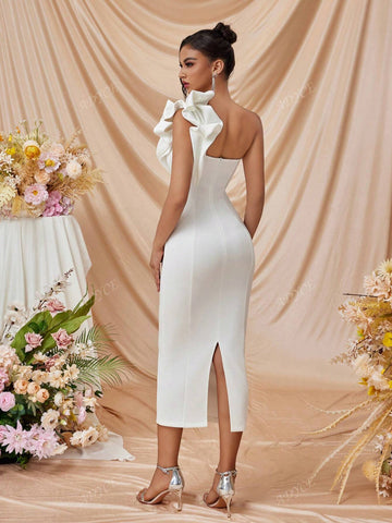 ADYCE Women's Backless Ruffle Trim Halter Evening Gown Maxi Dress For Party