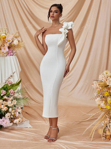ADYCE Women's Backless Ruffle Trim Halter Evening Gown Maxi Dress For Party