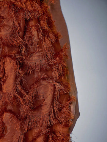 AEOM Tie Front Fringe Trim Halter Jumpsuit