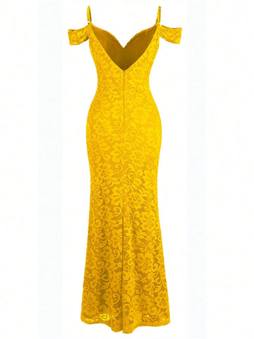 ANGEL FASHIONS Women's Long Spaghetti Strap Boat Neck Beaded Pleated Split Formal Dress